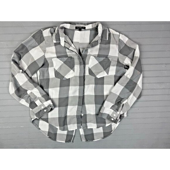 Velvet Heart Size XXL Womens Button Front Shirt Gray Plaid Roll Up Sleeve - Picture 1 of 4